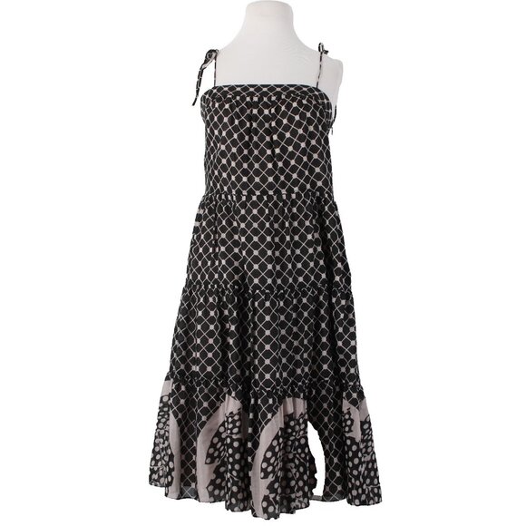 Tocca Dress Sz 4 Black Tan Ruffled Lined Fit Flare Cotton Silk Dress - Picture 1 of 16